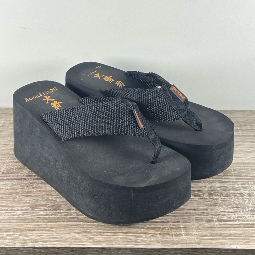 Y2K Rocket Dog Platform Flip Flops Wedge Thong Sandals - Size 8